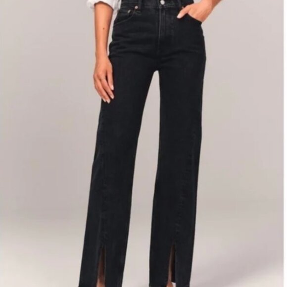 Abercrombie & Fitch The 90’s Relaxed High Rise Black Jeans Split - Picture 1 of 9